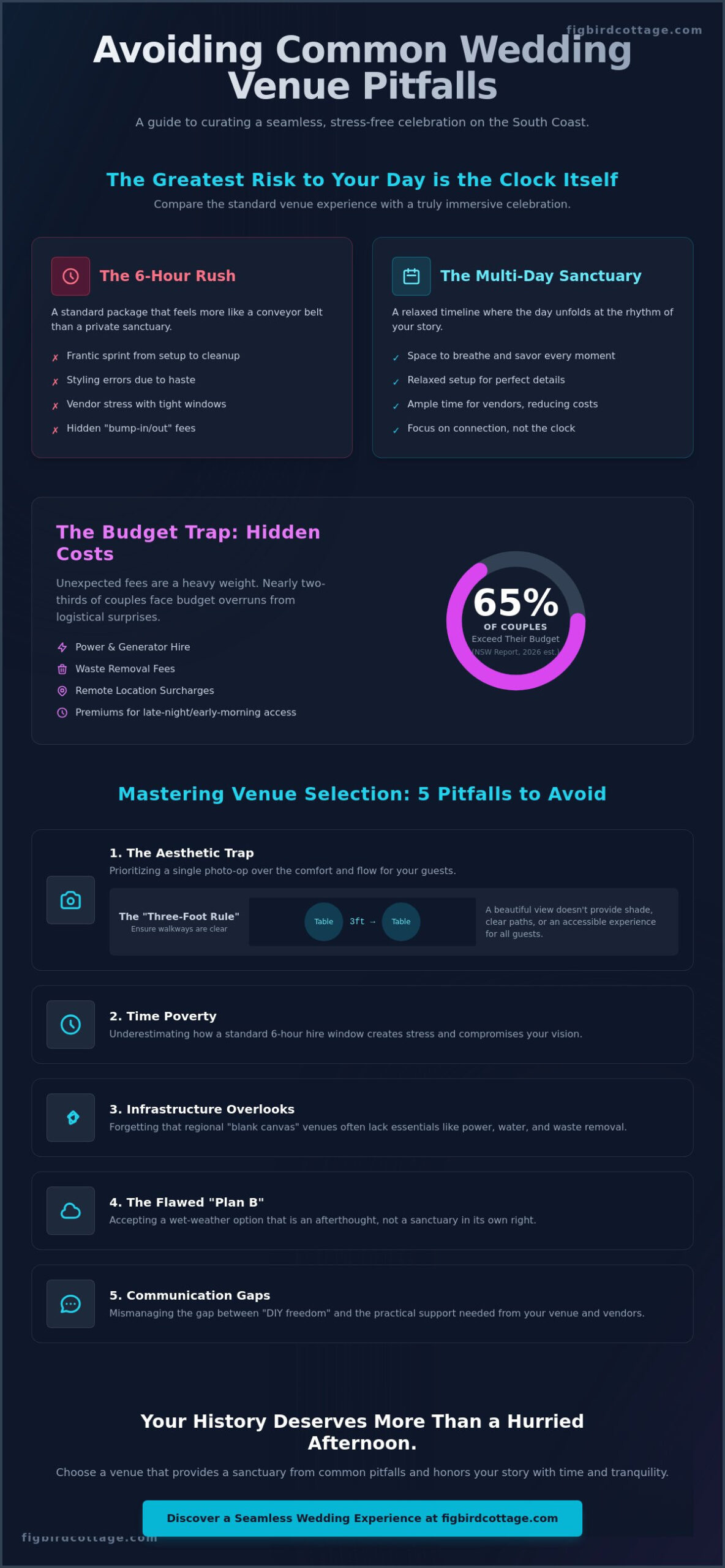 Avoiding Common Wedding Venue Mistakes: A Guide to Stress-Free South Coast Celebrations - Infographic